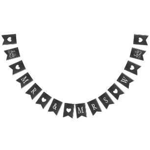 Bandeirinha Rustic Sr e Sra. Black Chalkboard Personalizada In