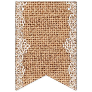 Bandeirinha Saco Russo Burlap com Lace Branco.