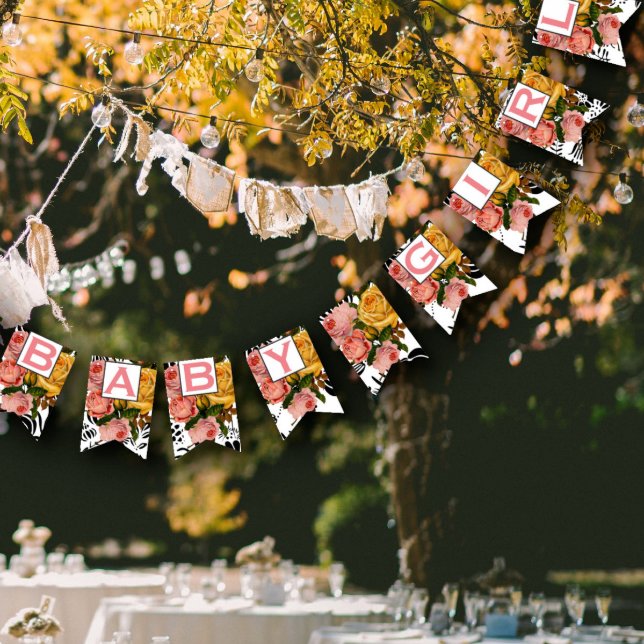 Bandeirinha Salmão Texto Heirloe Rosa Floral Patten Baby Girl (Criador carregado)