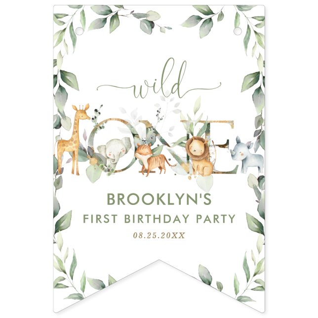 Bandeirinha Selva Animais Selvagens Selvagens Um Feliz Anivers (Primeira Bandeira)