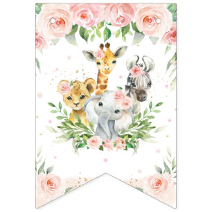 Bandeirinha Selva-Chic Animais-Lata-Rosa-Chá de fraldas