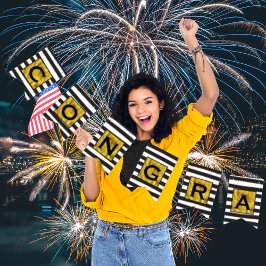 Bandeirinha Seu Texto Aqui Dourado Padrão de Stripe Preta