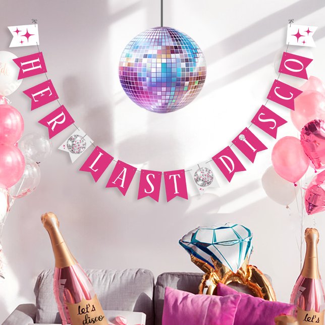 Bandeirinha Seu Último Sinal De Banner De Festa de solteira De (Her Last Disco hot pink trendy disco ball wedding bachelorette party banner decoration wall decor)