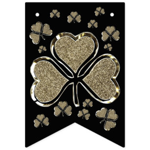 Bandeirinha Shamrock Clovers Irlanda Black Dourado Partido Irl