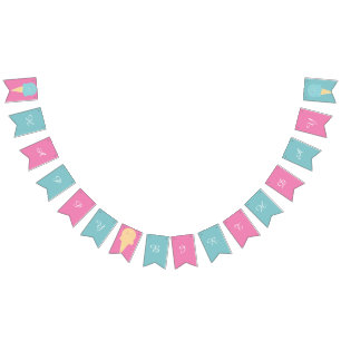 Bandeirinha Sorvete Cones Azul Rosa Feliz Aniversário