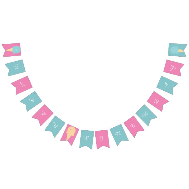 Bandeirinha Sorvete Cones Azul Rosa Feliz Aniversário (Todos)