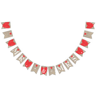 Bandeirinha Sr. & Sra. Burlap & Red Hearts Casamento Noivado