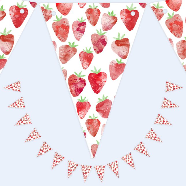Bandeirinha Strawberry Watercolor Party (Strawberry watercolor party bunting flag decor)