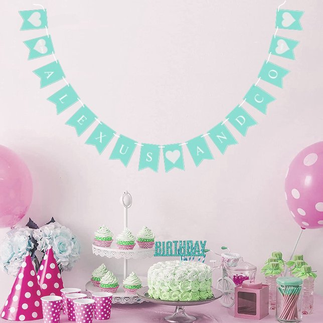 Bandeirinha Teal Birthday Chá de panela Party Personalizado (Criador carregado)