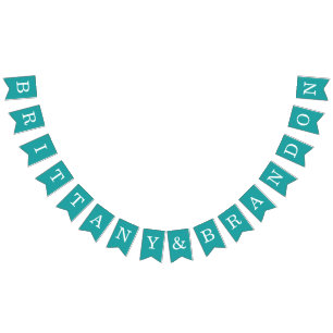Bandeirinha Teal Wedding Simple Bride and Groom Names Classic