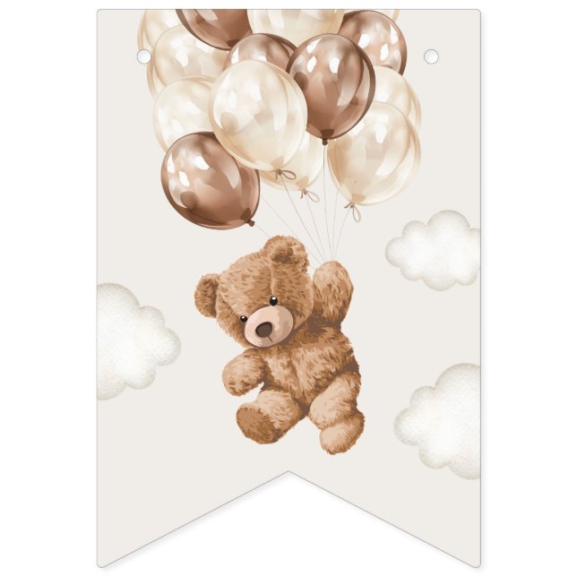 Bandeirinha Teddy Bear, Balões Marrons, Primeiro Aniversário (Primeira Bandeira)