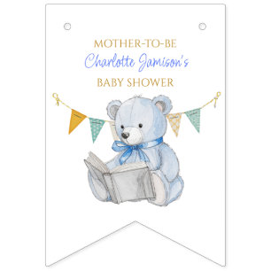 Bandeirinha Teddy Bear personalizado lendo um Chá de fraldas d