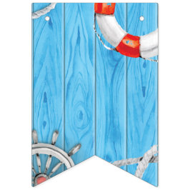 Bandeirinha Tema náutico. Roda de boia, corda e navio