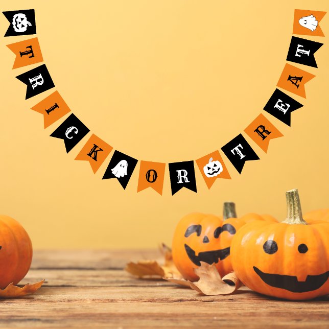 Bandeirinha Trick ou Treine Orange e Black Halloween (Trick or Treat Orange and Black Halloween Bunting Flags )