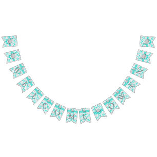 Bandeirinha Turquesa, Cinza Branca 🐘 Elefante Bebê Bem-Vindo