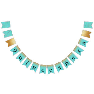 Bandeirinha Turquesa e Dourado Bunting Quinceañera