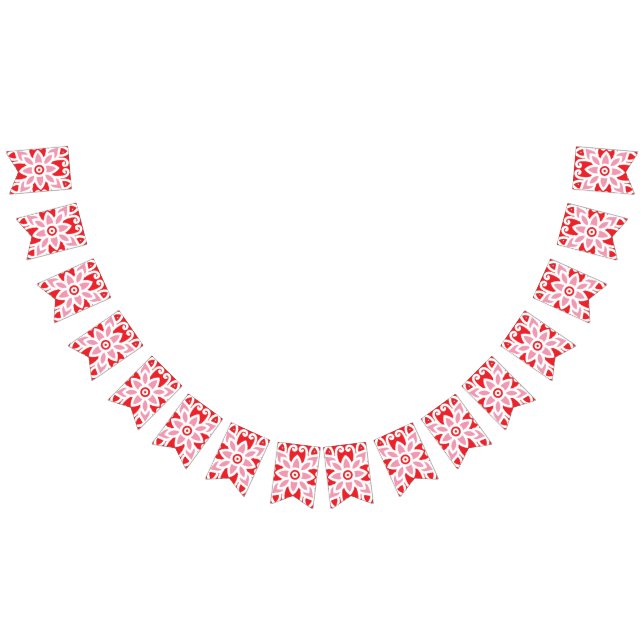 Bandeirinha um padrão vermelho e branco com uma flor (Todos)