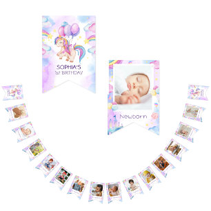 Bandeirinha Unicorn Aniversário de aquarela