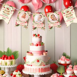 Bandeirinha Vintage Strawberry primeiro aniversario Party Phot