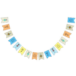 Bandeirinha White Blue e Yellow Robot Birthday Personalizado