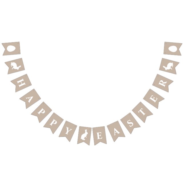 Bandeirinha White Bunnies On Beige With Happy Easter Saying (Todos)