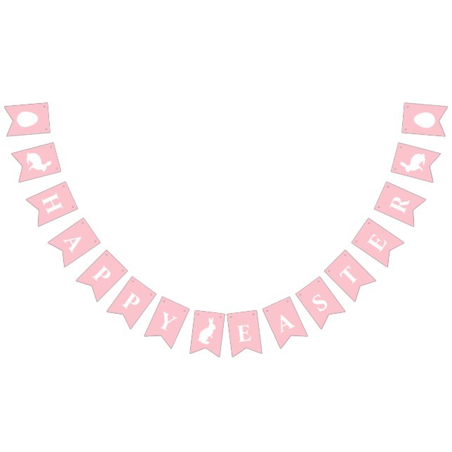 Bandeirinha White Bunnies On Pink With Happy Easter Lettering (Todos)
