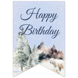 Bandeirinha Winter Forest Birthday Banner