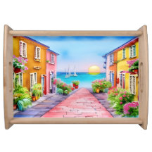 Aldeia do litoral Sunset Watercolor