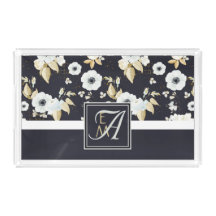 Anêmona Azul Marinho com Decoração Floral Branca M