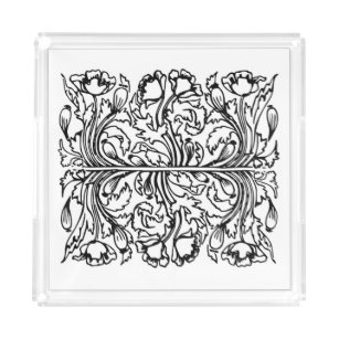 Bandeja De Acrílico Art nouveau papoila escura floral branca elegante