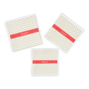 Bandeja De Acrílico Beige Lg Chevron Coral Red Name Monograma