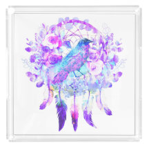 Crow Dreamcatcher Blue Purple Floral