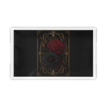  Dark Regency Crimson Rose Luxury Acrylic Serving 