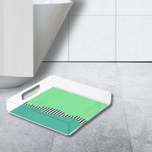 Bandeja De Acrílico Flores Modernas Lança Turquesa Camada Verde