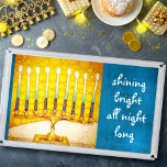 Bandeja De Acrílico Hanukkah Menorah Yellow Blue Brilhando Artsé Brilh<br><div class="desc">"Brilhando brilhante a noite toda." Uma fotografia de perto de uma foto brilhante, colorida e amarela do menorah de arte dourada com sotaque teal ajuda-o a comandar o feriado de Hanukkah no estilo. Sinta o calor e a alegria da época de férias sempre que você usa esta incrível e colorida...</div>