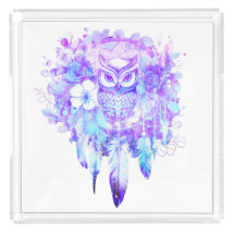 Owl Totem Dreamcatcher Floral Feather Purple Tint