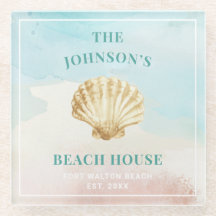 Bandeja de vidro com tema de praia Monogram