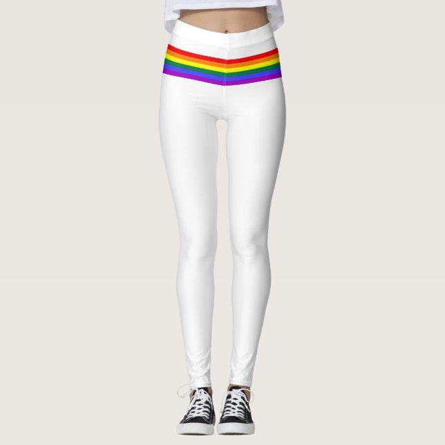 Bandeja do arco-íris personalizado Leggings branco (Frente)