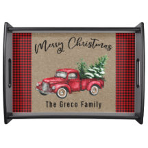 Feliz Natal Red Vintage Truck & Tree Add Name