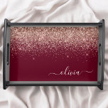 Bandeja Monograma Brilhante de Lâmpada Cor-de-Lobra Dourad<br><div class="desc">Burgundy e Rosa Dourado - Nome do Monograma do Script Glitter Glitter Glitter de Espelho Cinza-Rosa Esfarelado - Bandeja de Serviço. Isso faz a formatura perfeita, aniversário, casamento, chá de panela, aniversário, chá de fraldas ou presente de festa de solteira para alguém que ama luxo de vidro e estilos quíticos....</div>