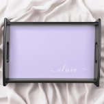 Bandeja Nome do Monograma da Rapariga de Script Moderno Ro<br><div class="desc">Nome do Monograma de Script Simples e Roxo da lavanda Local de Serviço da Bandeja. Isso faz a formatura perfeita,  aniversário,  casamento,  chá de panela,  aniversário,  chá de fraldas ou presente de festa de solteira para alguém que ama luxo de vidro e estilos quíticos.</div>