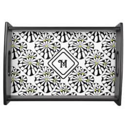 Bandeja Padrão Floral Moderno do Monograma | Preto e branc
