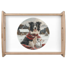 Pano Collie Dog Snowman na fronteira de Natal