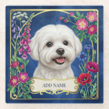 Bandeja Personalizada para Cão Maltês com Flores A