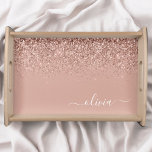 Bandeja Rapariga do Monograma de Script Brilhante Cor-de-r<br><div class="desc">Rosa Dourado - Nome do Monograma do Script Glitter Glitter Glitter de Espelho Cinza Rosa Esfarelado - Bandeja de Serviço. Isso faz a formatura perfeita,  aniversário,  casamento,  chá de panela,  aniversário,  chá de fraldas ou presente de festa de solteira para alguém que ama luxo de vidro e estilos quíticos.</div>