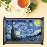 Bandeja Starry Night Crescent Moon Van Gogh<br><div class="desc">Uma bela arte servindo bandeja com Starry Night (1889) uma pintura de óleo impressionista poste de Vincent Van Gogh (1853-1890). A bandeja representa uma paisagem noturna com uma lua crescente no céu acima.</div>