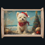 Bandeja West Highland White Terrier Dog Christmas Beach<br><div class="desc">Traga o calor dos feriados para a costa com esta charmosa design inspirada na vintagem, que apresenta um cão festivo sentado numa praia serena. Com um clássico toque de feriado de tons nostálgicos e vibrações costeiras, esta trabalho de arte captura a magia do Natal pelo mar. Perfeito para espalhar alegria...</div>