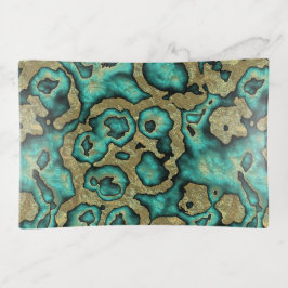 Bandejas Funky Turquoise Green Faux Dourado Swirls Padrão