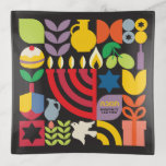 Bandejas Hanukkah Chanukah Menorah Estrelas Judaicas Dreide<br><div class="desc">Hanukkah / Tabuleiro Colorido de Padrão Geométrico Moderno Colorido de Chanukah com Folha de Ouro Faux. Menorah, Dreidel, Donuts, Estrelas e Azeite... Estão todos aqui. Símbolos hebraicos e judeus de Hanukkah espaço para adicionar seu texto personalizado. Feliz desejo Hanukkah. Hebraico diz "Chanukah". Este belo presente é um grande presente para...</div>