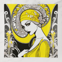 Lady Yellow & Black Art Nouveau elegante